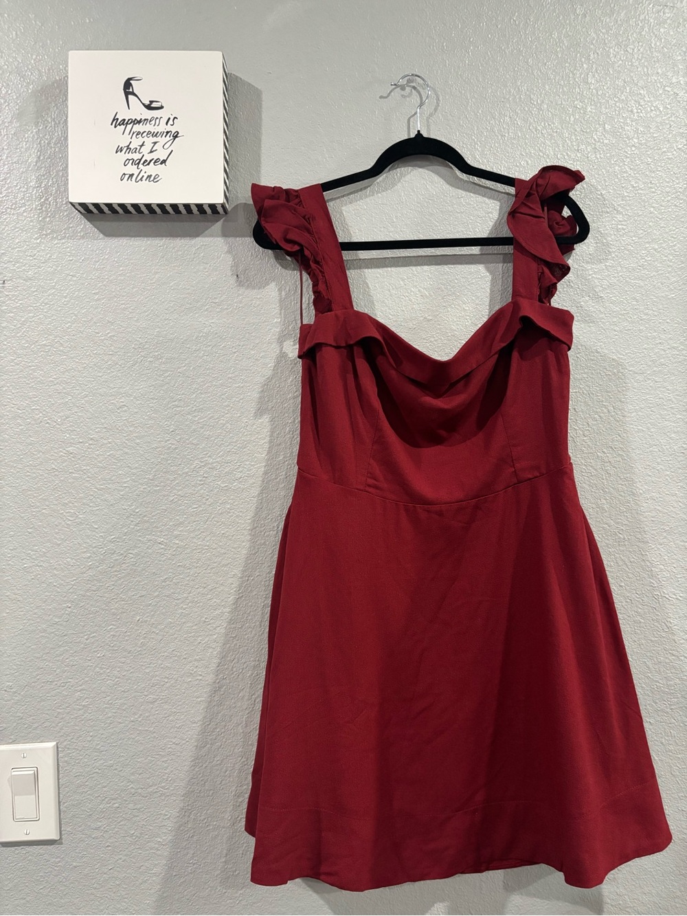 Francesa’s Ruffle Strap Burgundy Dress with Pockets